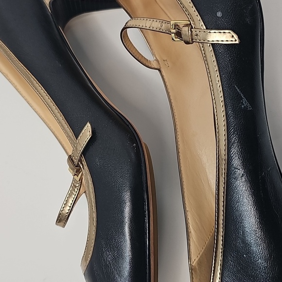 Cole Haan Black w Gold Trim Mary Jane Pointed Toe Pumps W Gold Heels Size: 9M - Picture 11 of 15